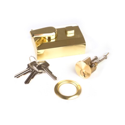 NV216Y - Night Latch & Rim Cylinder - Gold Chrome effect Finish, with Keys